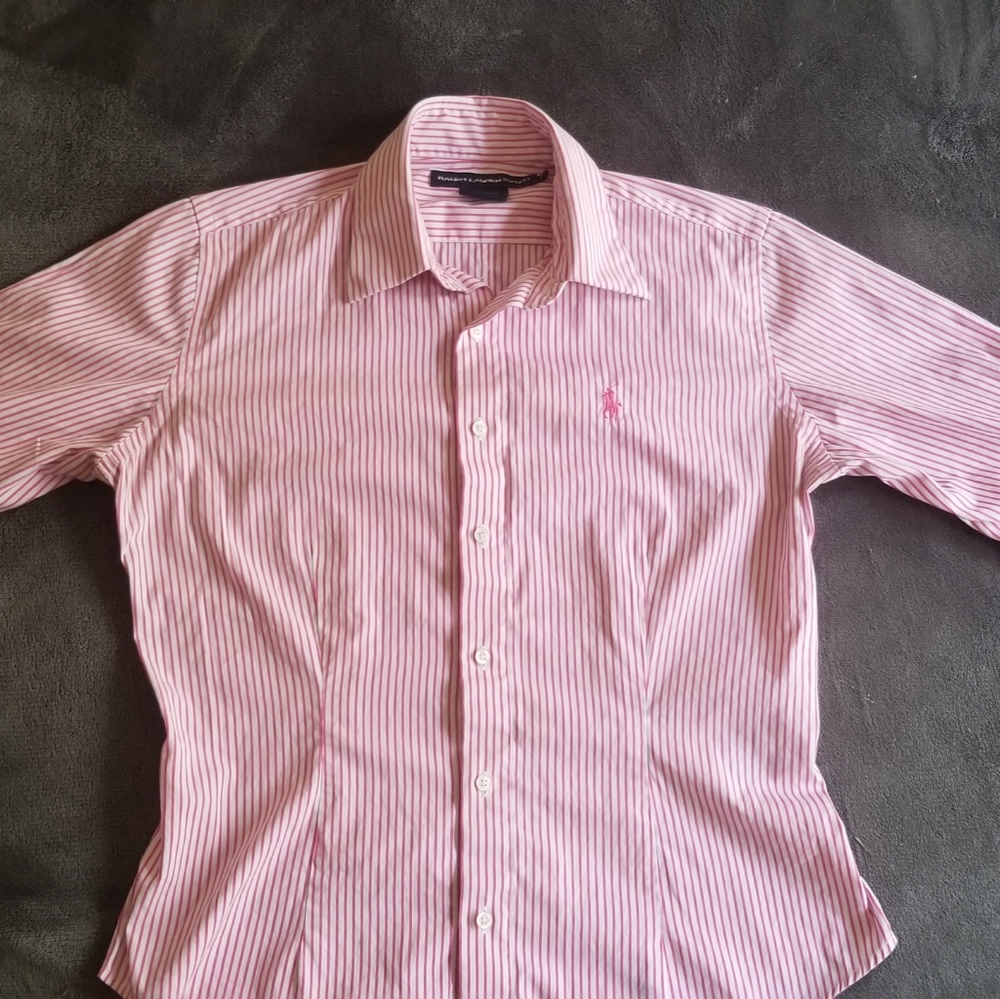 Ralph Lauren Sport pink & white stripe top